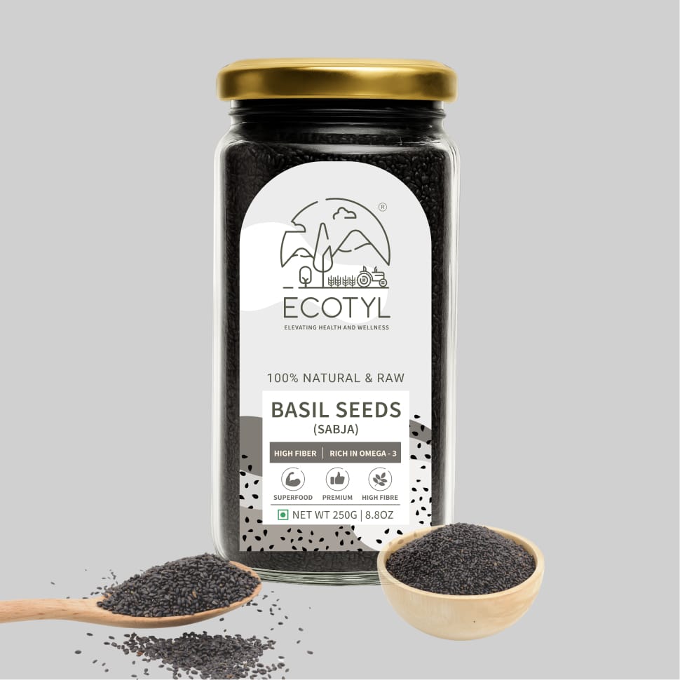 Ecotyl Basil Seeds | Sabja Seeds | Rich in Omega-3 & Fibre | Detox & Hydrate | 250g
