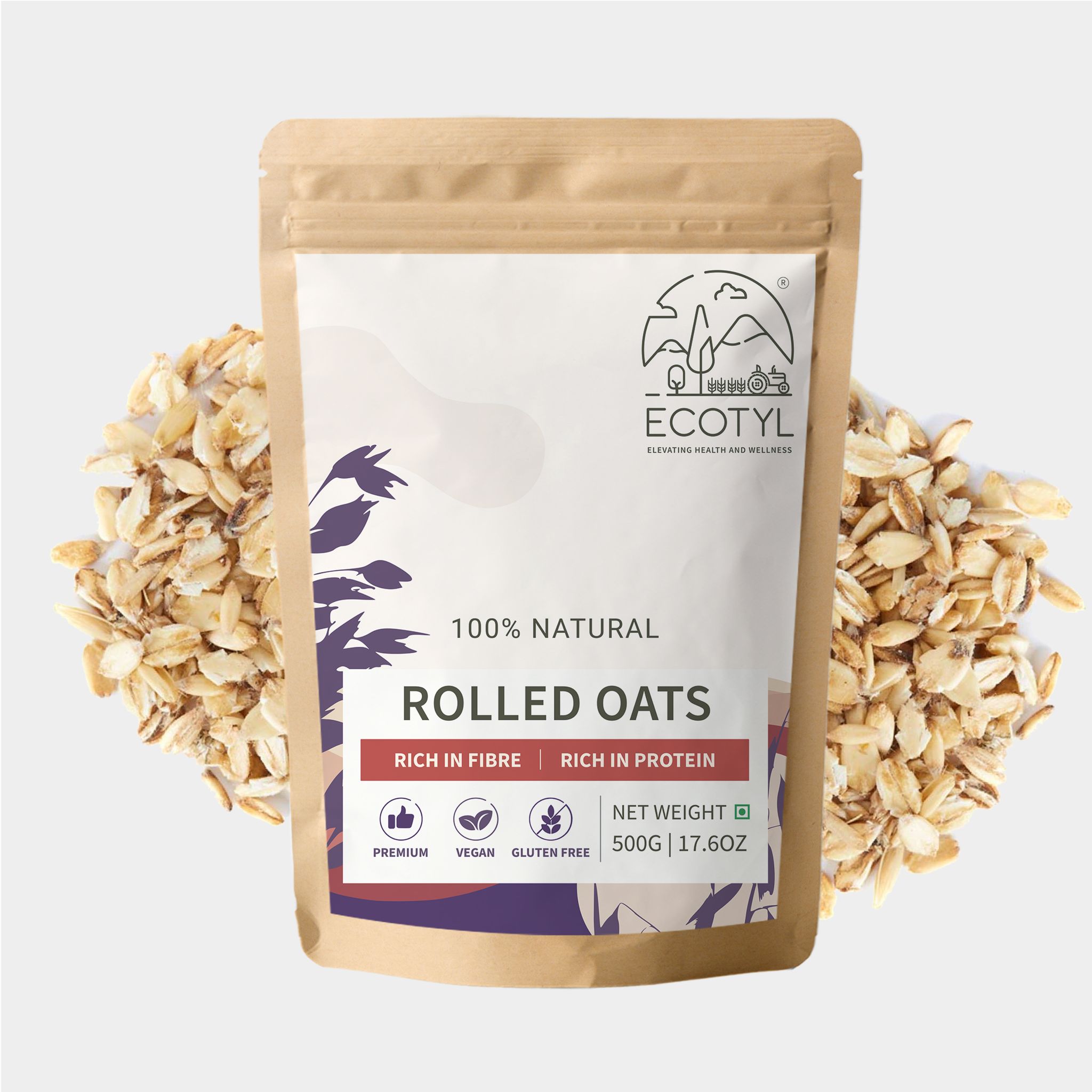 Ecotyl Rolled Oats | Gluten Free | Protein Rich | 500g 