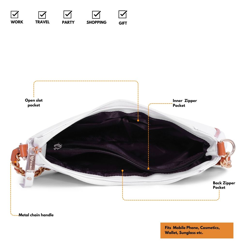 VISMIINTREND Women Handbag | Pu Leather Satchel Bag | Crossbody Sling Bag with Detachable Adjustable Strap | Evening Party Handbag | Solid Half Moon Style | Bags