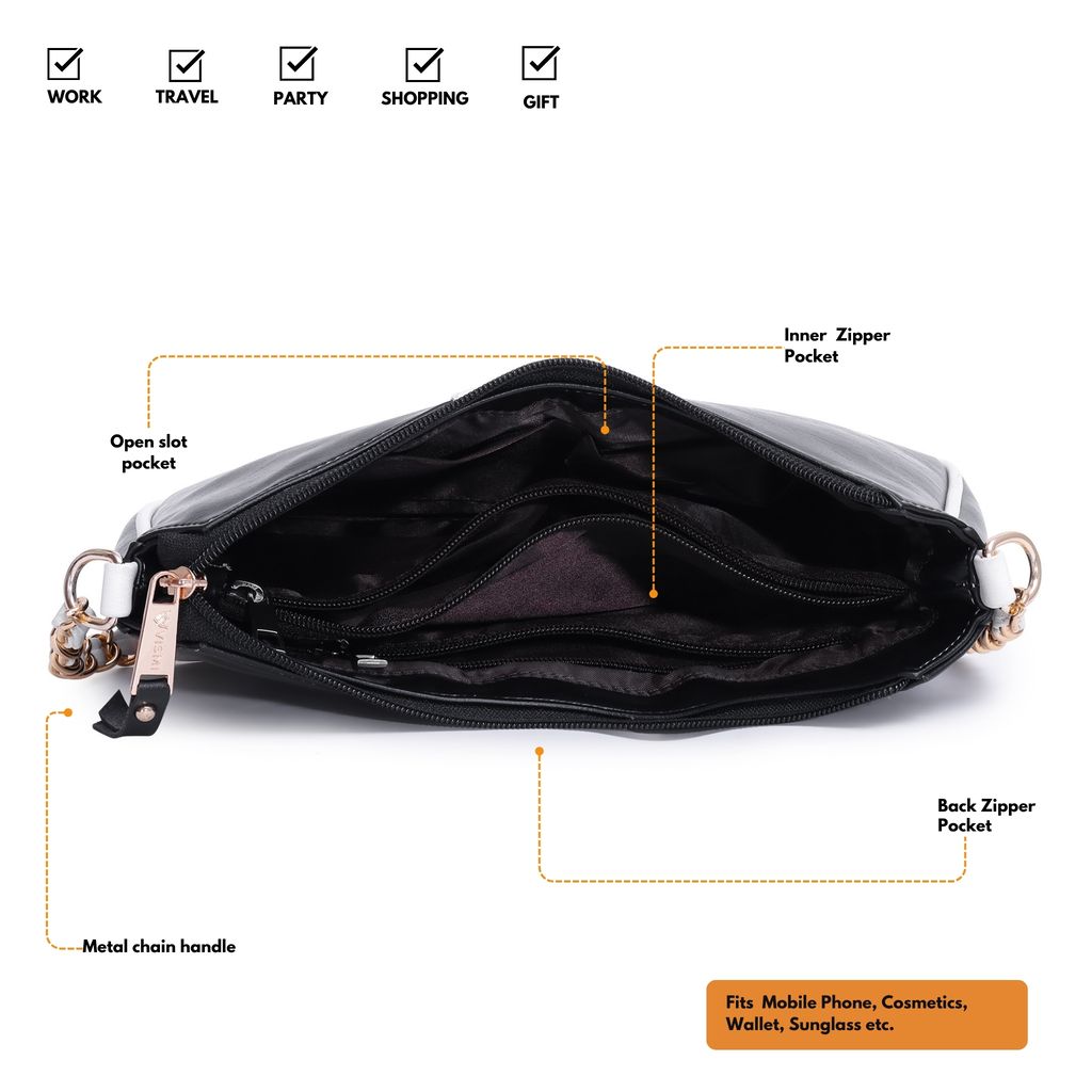 VISMIINTREND Women Handbag | Pu Leather Satchel Bag | Crossbody Sling Bag with Detachable Adjustable Strap | Evening Party Handbag | Solid Half Moon Style | Bags