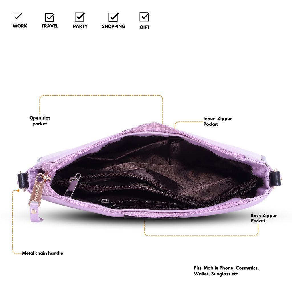 VISMIINTREND Women Handbag | Pu Leather Satchel Bag | Crossbody Sling Bag with Detachable Adjustable Strap | Evening Party Handbag | Solid Half Moon Style | Bags