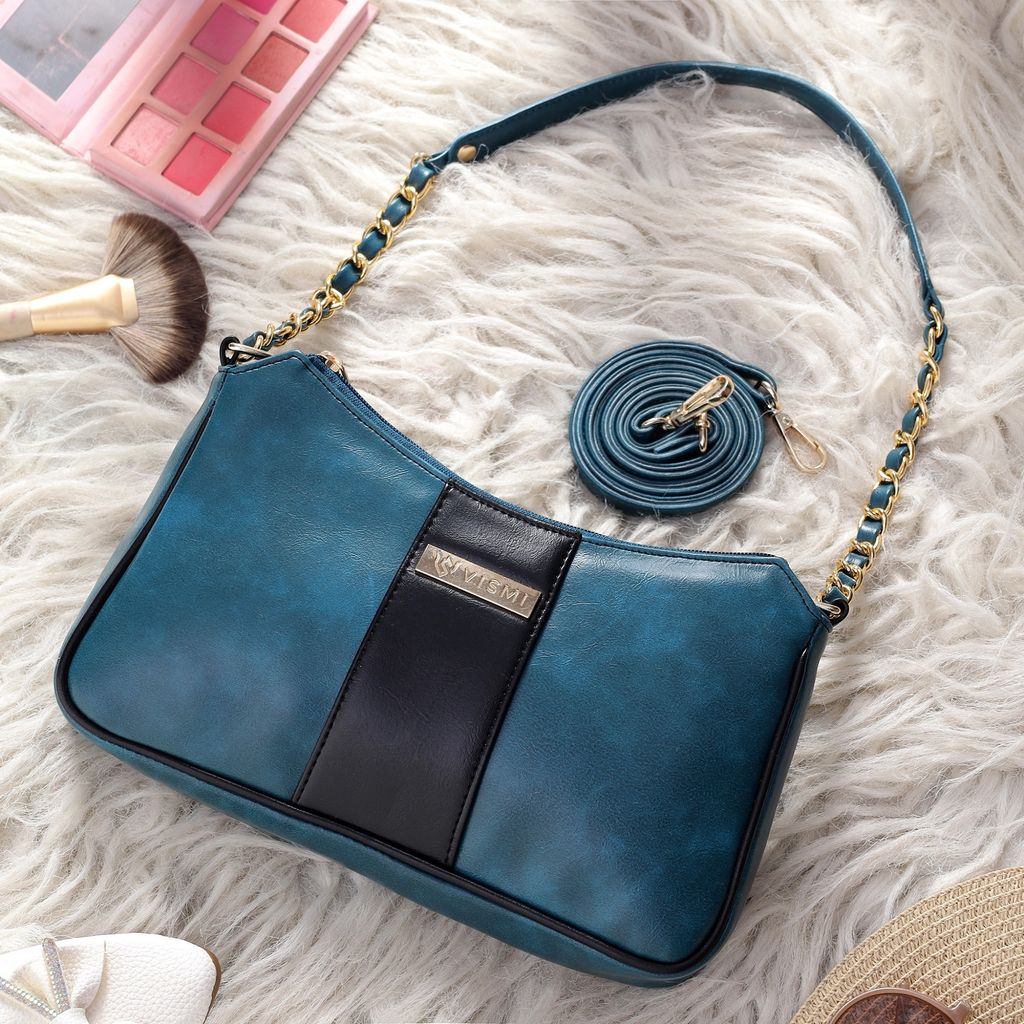 VISMIINTREND Women Handbag | Pu Leather Satchel Bag | Crossbody Sling Bag with Detachable Adjustable Strap | Evening Party Handbag | Solid Half Moon Style | Bags