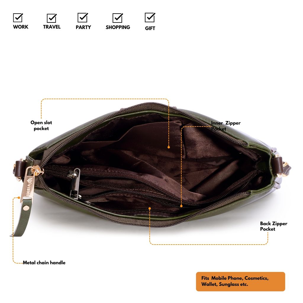 VISMIINTREND Women Handbag | Pu Leather Satchel Bag | Crossbody Sling Bag with Detachable Adjustable Strap | Evening Party Handbag | Solid Half Moon Style | Bags