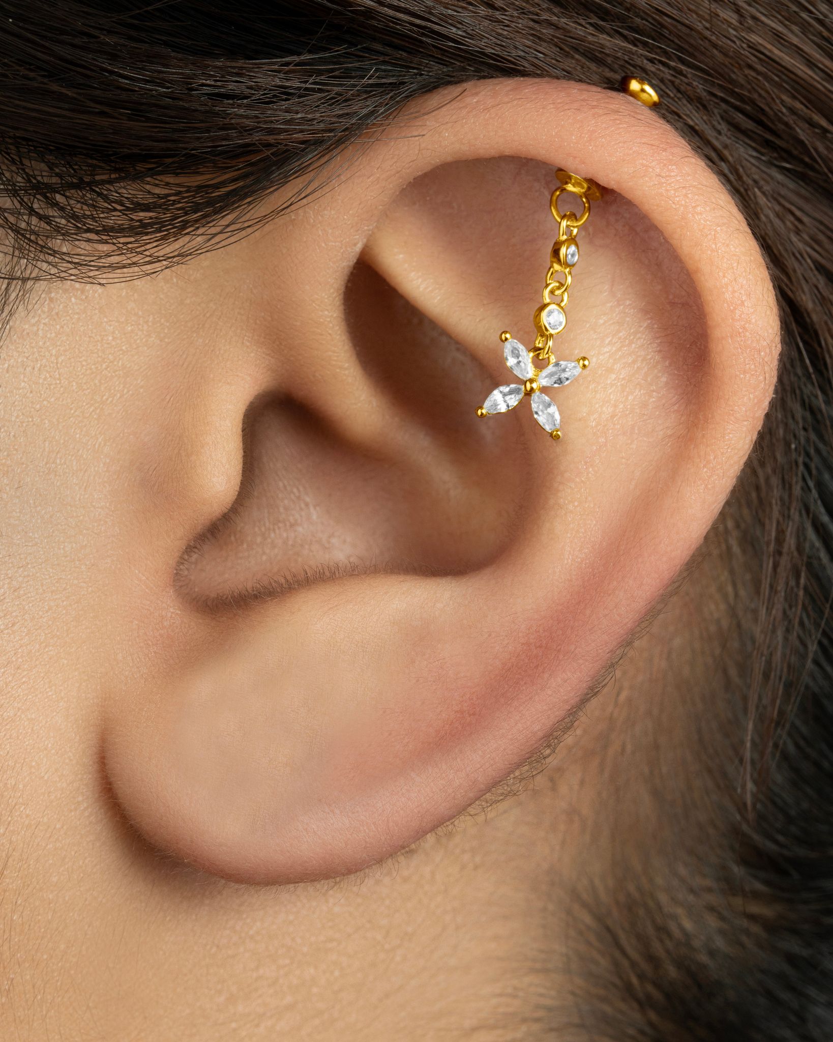 Dangling Flower - Helix Hanging - 14K Gold Plated-Screw attachment