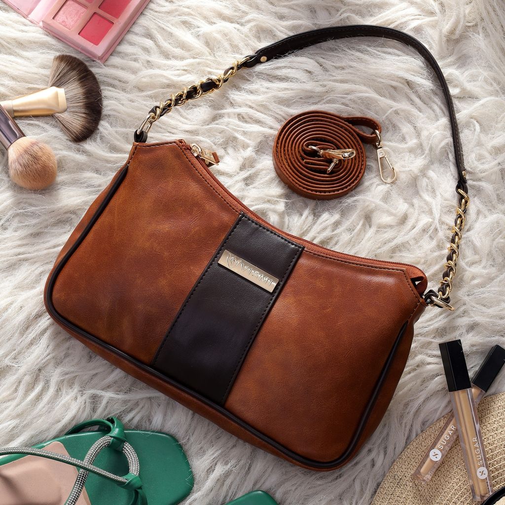 VISMIINTREND Women Handbag | Pu Leather Satchel Bag | Crossbody Sling Bag with Detachable Adjustable Strap | Evening Party Handbag | Solid Half Moon Style | Bags