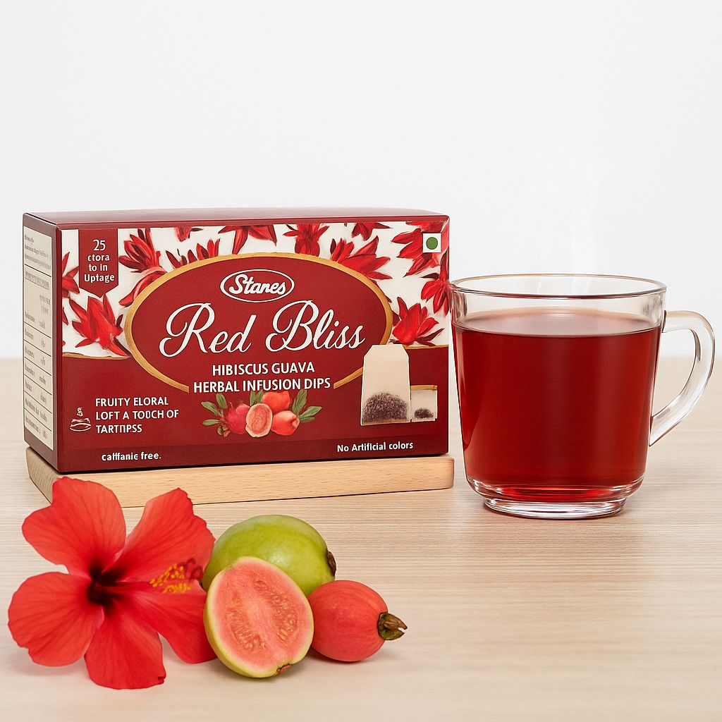 Stanes Red Bliss Hibiscus Guava Herbal Infusion Dips | 25 Single Serve Dip Bags | Pack of 1