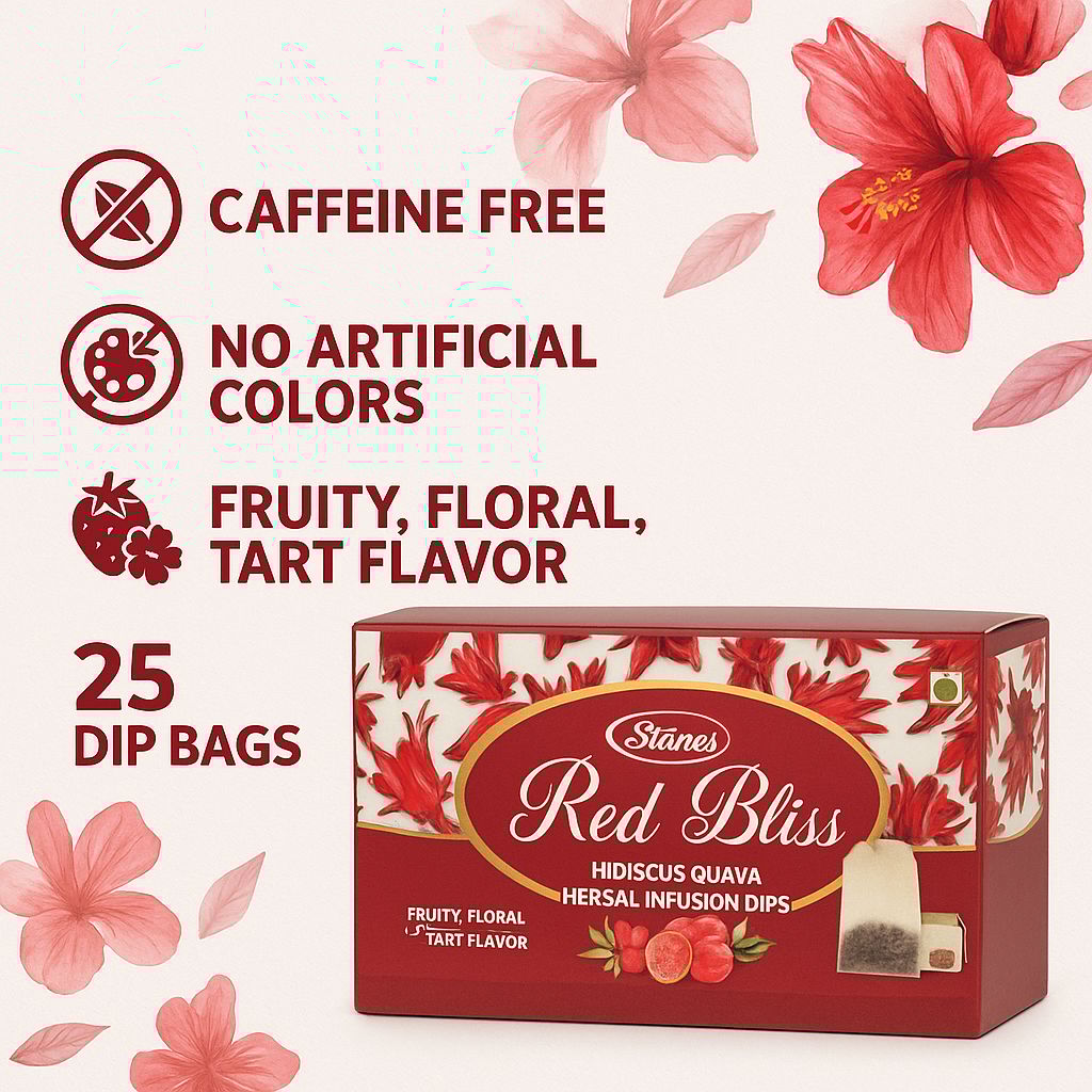 Stanes Red Bliss Hibiscus Guava Herbal Infusion Dips | 25 Single Serve Dip Bags | Pack of 1