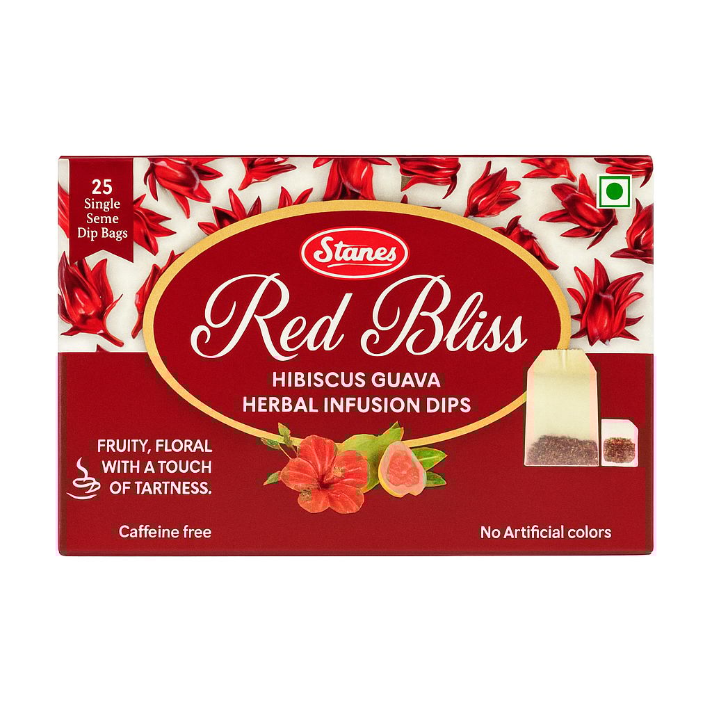 Stanes Red Bliss Hibiscus Guava Herbal Infusion Dips | 25 Single Serve Dip Bags | Pack of 1