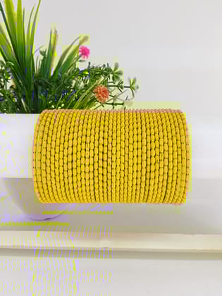 Metal Velvet Dotted Bangles  "Yellow color Set of 36 "