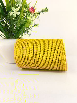 Metal Velvet Dotted Bangles  "Yellow color Set of 36 "