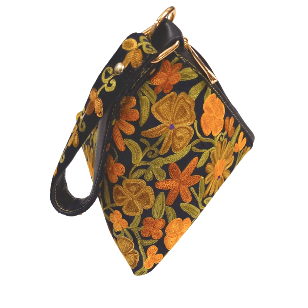 Kashmiri Embroidered Black Pyramid Handbag