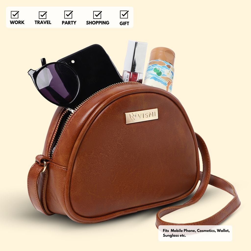 VISMIINTREND Stylish Crossbody Sling Bag with Adjustable Strap | Pu Leather Travel Bag | for Women, Girls | Birthday | Anniversary | Diwali Gift