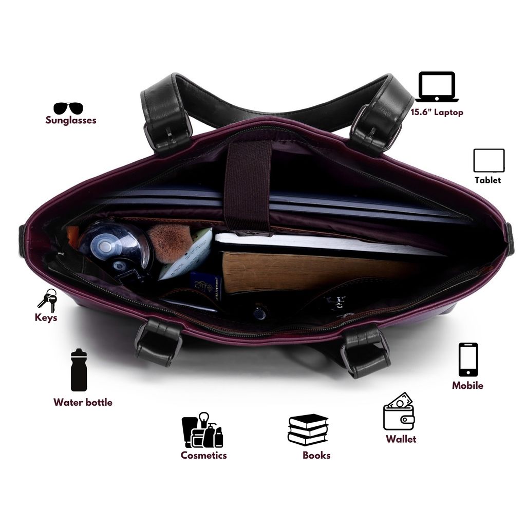 VISMIINTREND Office Bag for Women Upto 15.6 Inch Laptop | Travel Handbag | Pu Leather Stylish Tote Bag | Trendy Office Use Sling Bag | Diwali Gift for Mother | Wife