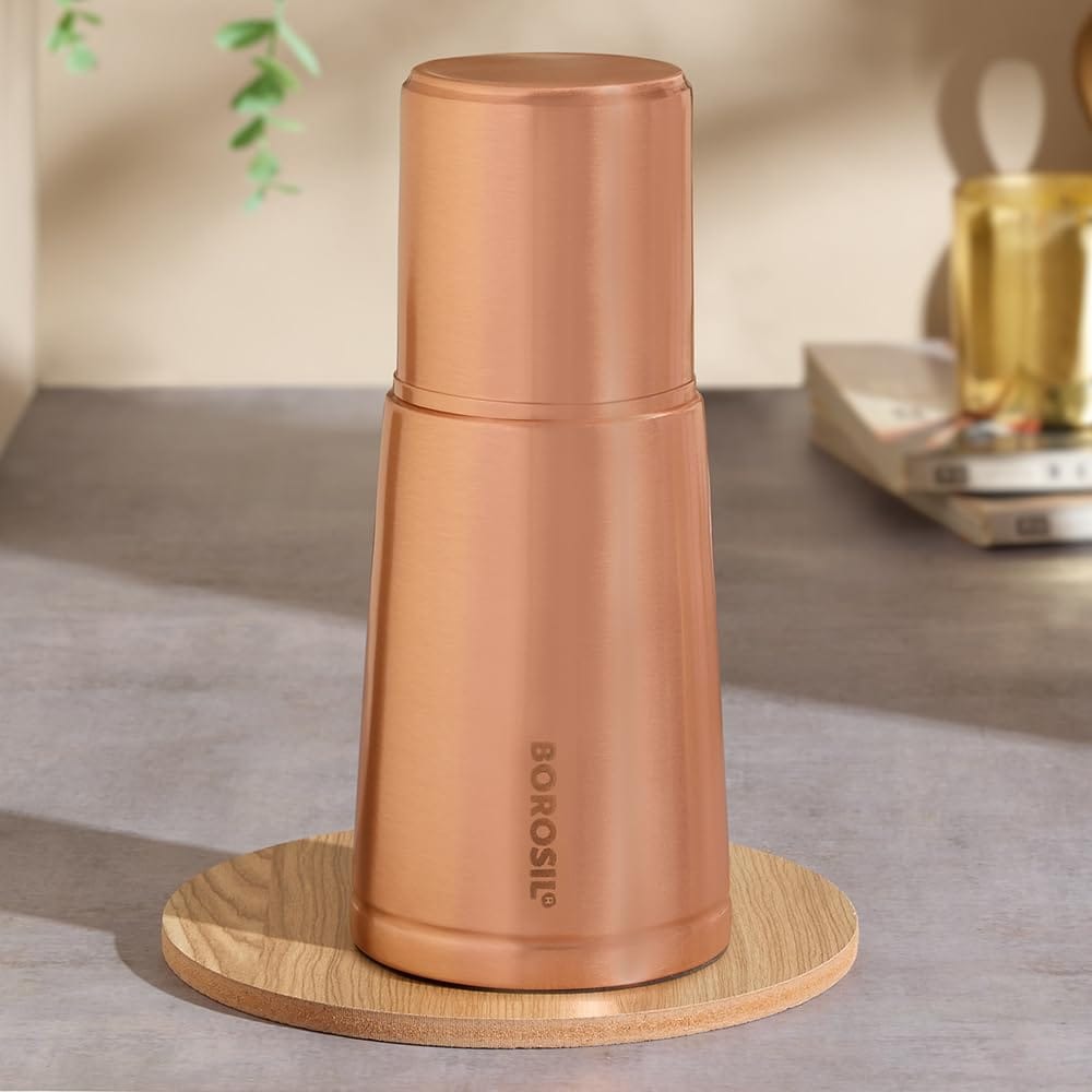 Borosil 950 ml Crest Copper Bottle | 100% Pure Copper, BPA Free & Leakproof with Anti-Oxidant Properties of Copper Bottle for Home, School & Office