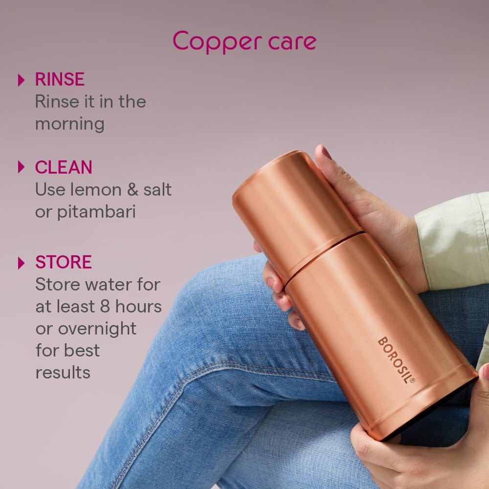 Borosil 950 ml Crest Copper Bottle | 100% Pure Copper, BPA Free & Leakproof with Anti-Oxidant Properties of Copper Bottle for Home, School & Office