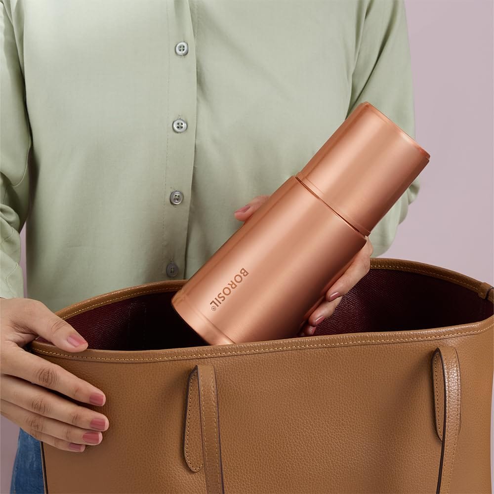 Borosil 950 ml Crest Copper Bottle | 100% Pure Copper, BPA Free & Leakproof with Anti-Oxidant Properties of Copper Bottle for Home, School & Office