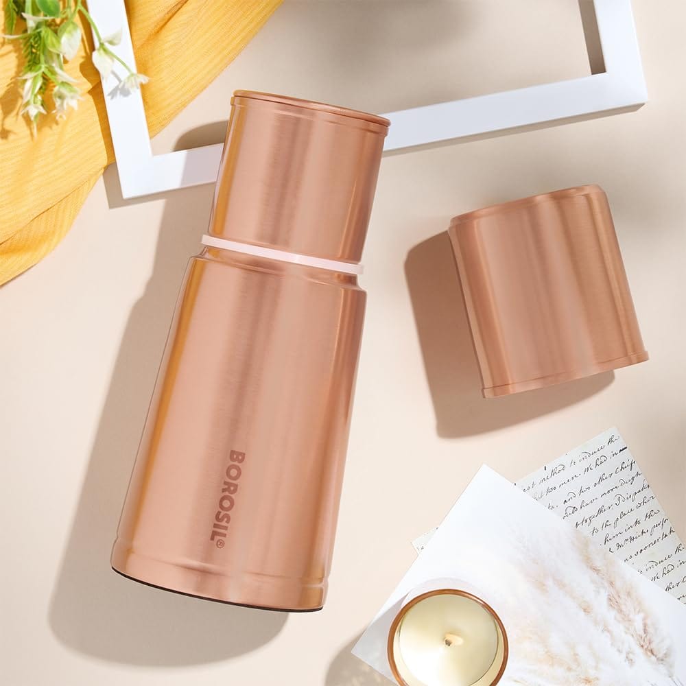 Borosil 950 ml Crest Copper Bottle | 100% Pure Copper, BPA Free & Leakproof with Anti-Oxidant Properties of Copper Bottle for Home, School & Office