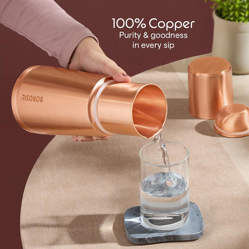 Borosil 950 ml Crest Copper Bottle | 100% Pure Copper, BPA Free & Leakproof with Anti-Oxidant Properties of Copper Bottle for Home, School & Office