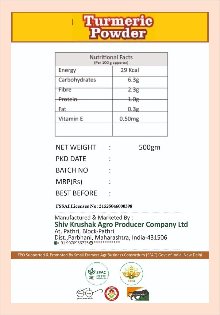 Premium Turmeric Powder (Haldi) - 500gm Pack - Authentic Indian Spice for Cooking & Health