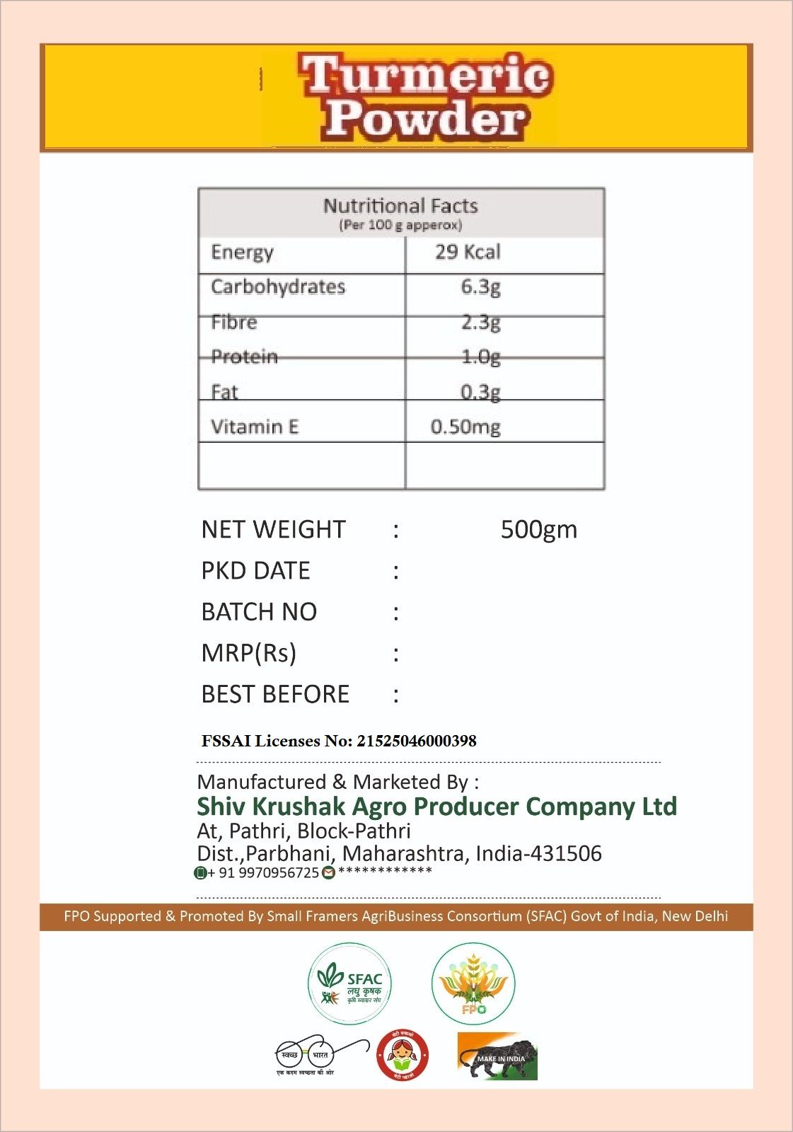 Premium Turmeric Powder (Haldi) - 500gm Pack - Authentic Indian Spice for Cooking & Health