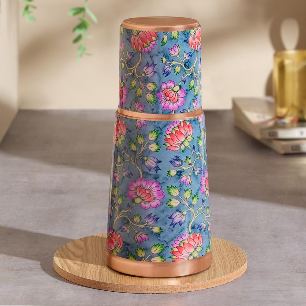 Borosil 950 ml Crest Series Quinn Design Copper Bottle | 100% Pure Copper, BPA Free & Leakproof with Anti-Oxidant Properties of Copper