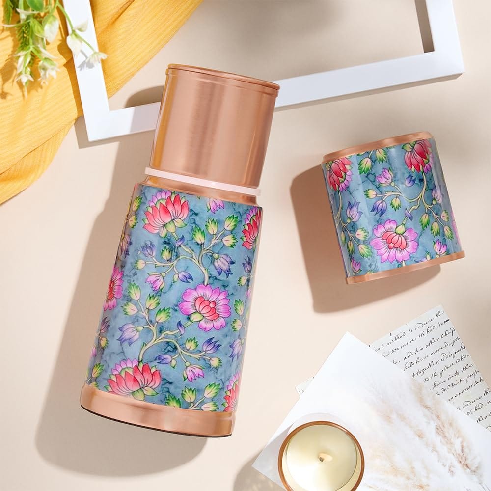 Borosil 950 ml Crest Series Quinn Design Copper Bottle | 100% Pure Copper, BPA Free & Leakproof with Anti-Oxidant Properties of Copper