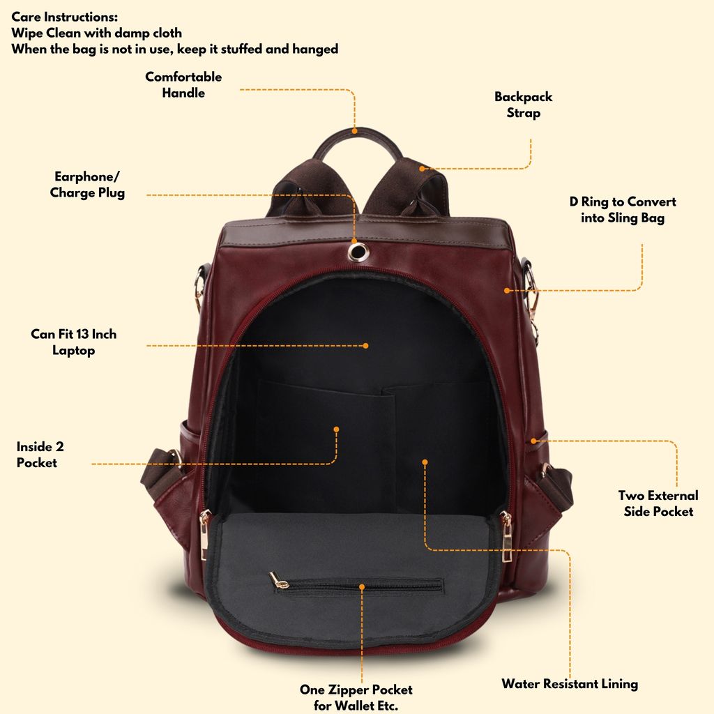 VISMIINTREND Women Backpack for Office Use Upto 13 Inch Laptop | Stylish Backpack Bag | Travel | School | College | Office Use | Anti Theft Convertible Backpack