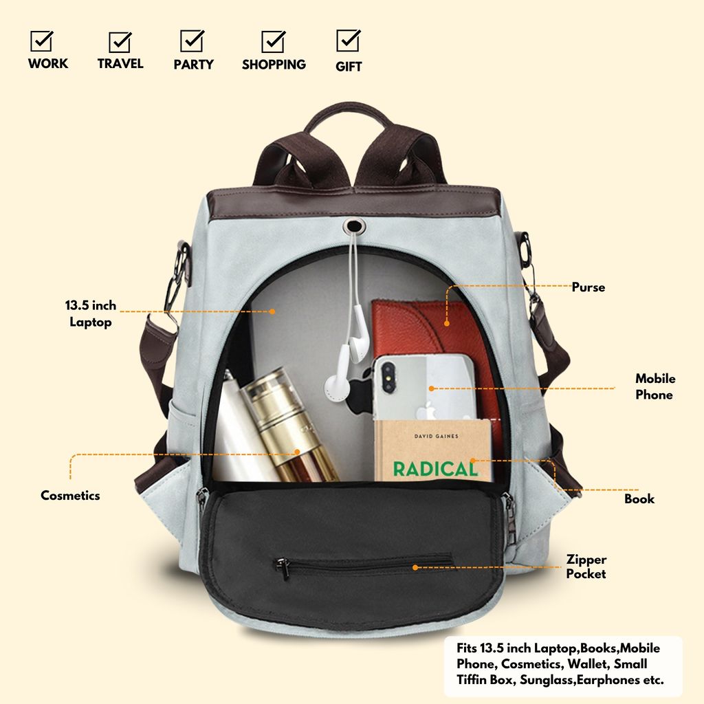 VISMIINTREND Women Backpack for Office Use Upto 13 Inch Laptop | Stylish Backpack Bag | Travel | School | College | Office Use | Anti Theft Convertible Backpack