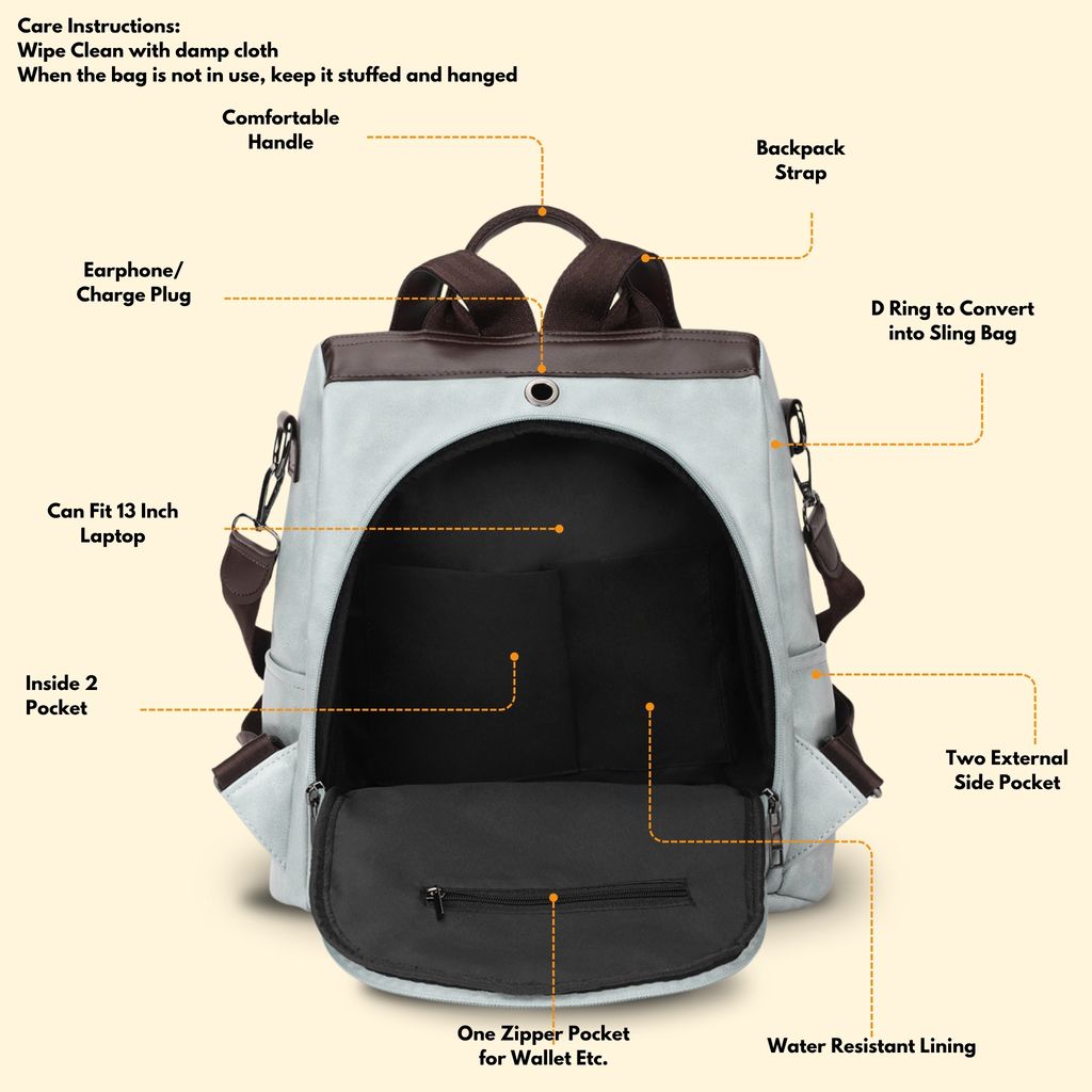 VISMIINTREND Women Backpack for Office Use Upto 13 Inch Laptop | Stylish Backpack Bag | Travel | School | College | Office Use | Anti Theft Convertible Backpack