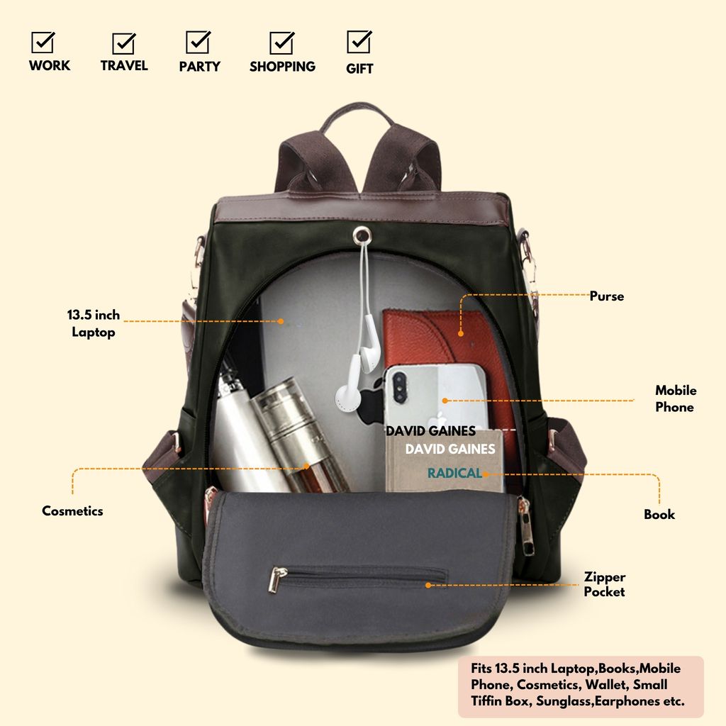 VISMIINTREND Women Backpack for Office Use Upto 13 Inch Laptop | Stylish Backpack Bag | Travel | School | College | Office Use | Anti Theft Convertible Backpack
