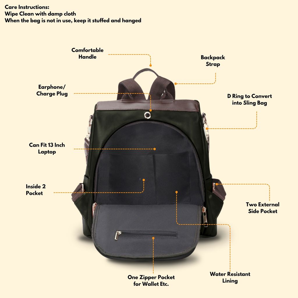 VISMIINTREND Women Backpack for Office Use Upto 13 Inch Laptop | Stylish Backpack Bag | Travel | School | College | Office Use | Anti Theft Convertible Backpack