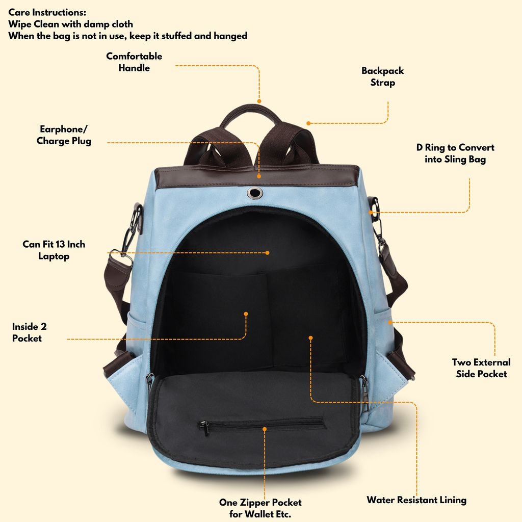 VISMIINTREND Women Backpack for Office Use Upto 13 Inch Laptop | Stylish Backpack Bag | Travel | School | College | Office Use | Anti Theft Convertible Backpack