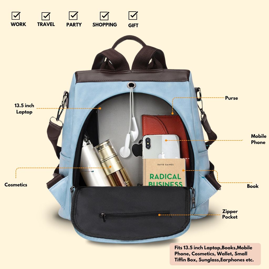 VISMIINTREND Women Backpack for Office Use Upto 13 Inch Laptop | Stylish Backpack Bag | Travel | School | College | Office Use | Anti Theft Convertible Backpack