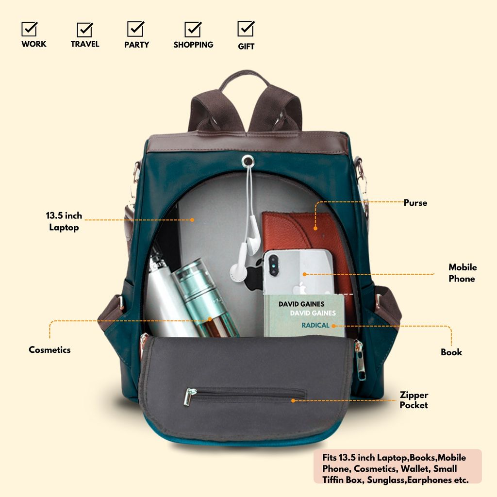 VISMIINTREND Women Backpack for Office Use Upto 13 Inch Laptop | Stylish Backpack Bag | Travel | School | College | Office Use | Anti Theft Convertible Backpack