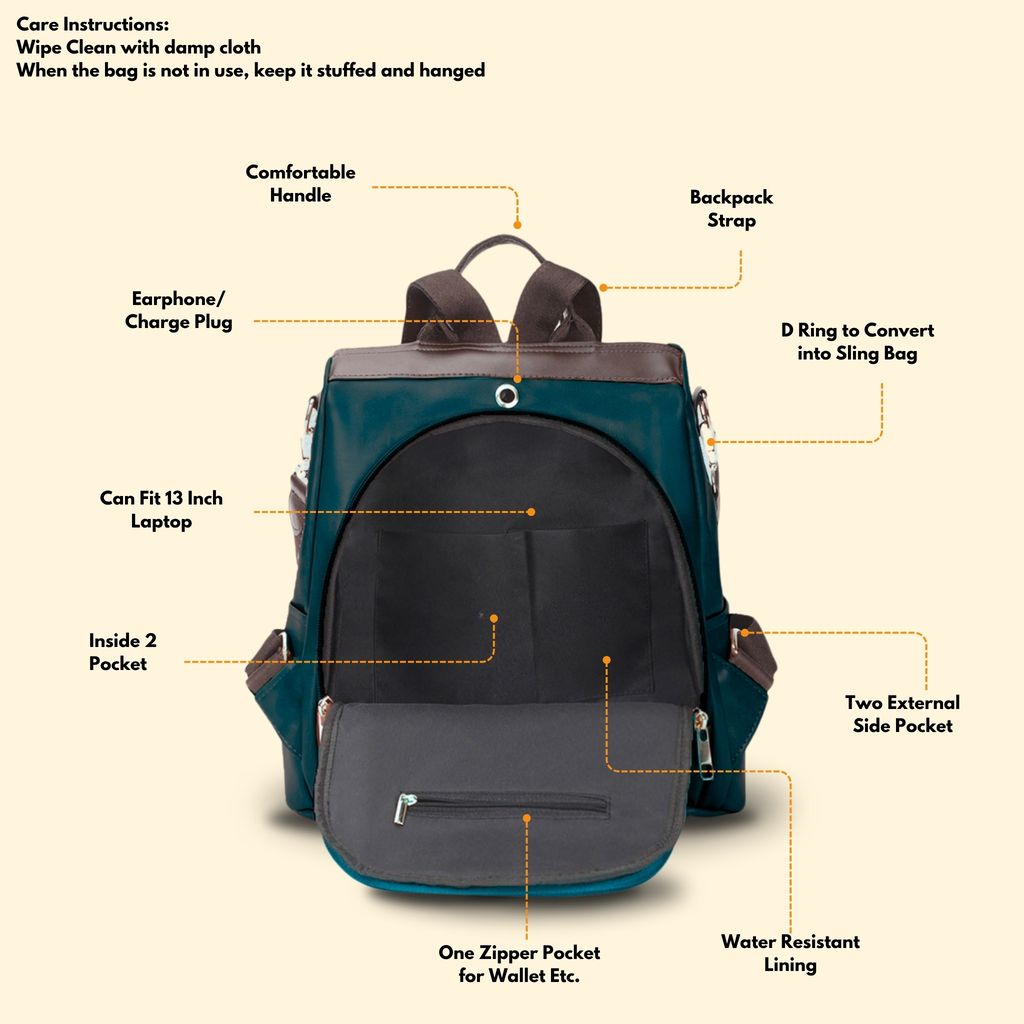 VISMIINTREND Women Backpack for Office Use Upto 13 Inch Laptop | Stylish Backpack Bag | Travel | School | College | Office Use | Anti Theft Convertible Backpack