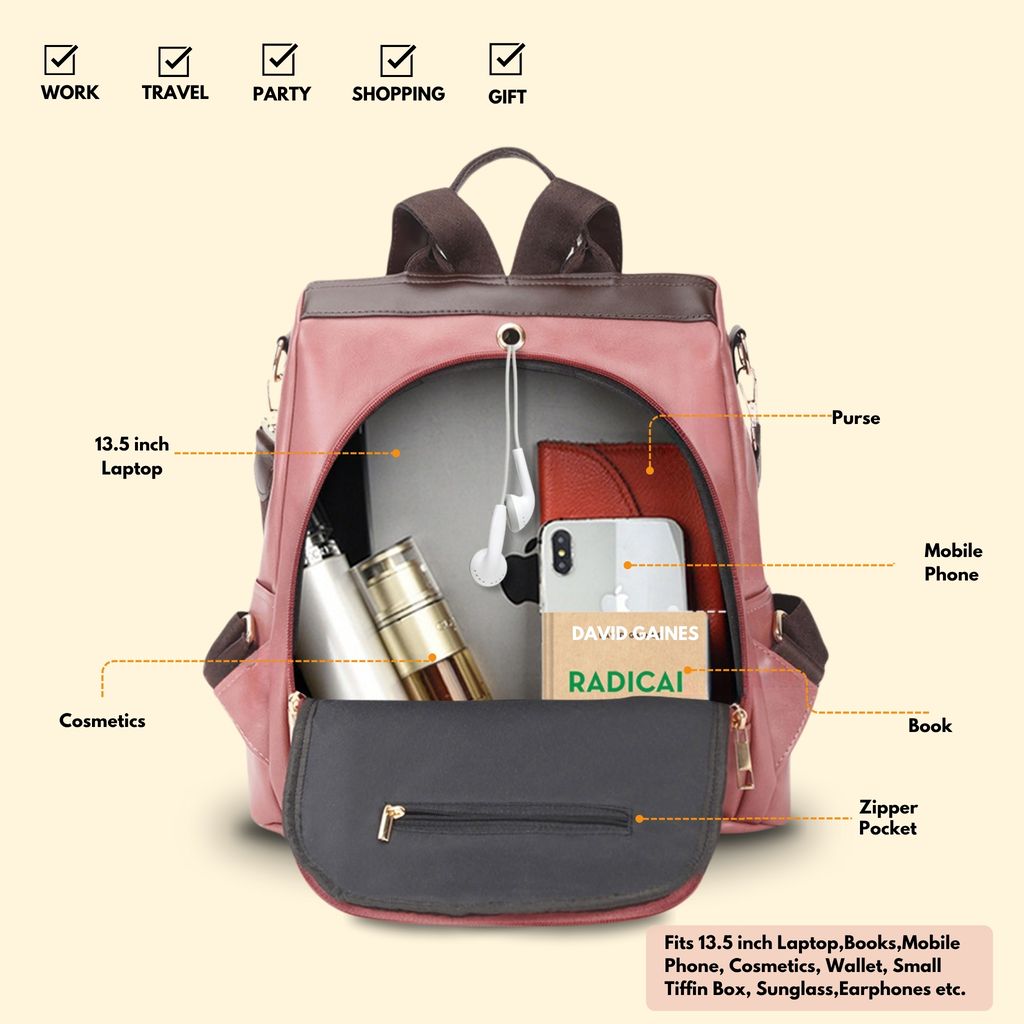 VISMIINTREND Women Backpack for Office Use Upto 13 Inch Laptop | Stylish Backpack Bag | Travel | School | College | Office Use | Anti Theft Convertible Backpack