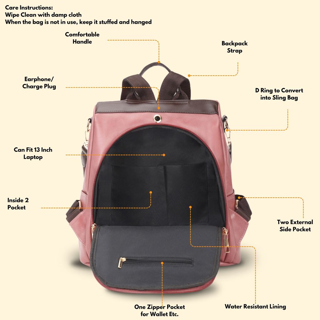 VISMIINTREND Women Backpack for Office Use Upto 13 Inch Laptop | Stylish Backpack Bag | Travel | School | College | Office Use | Anti Theft Convertible Backpack