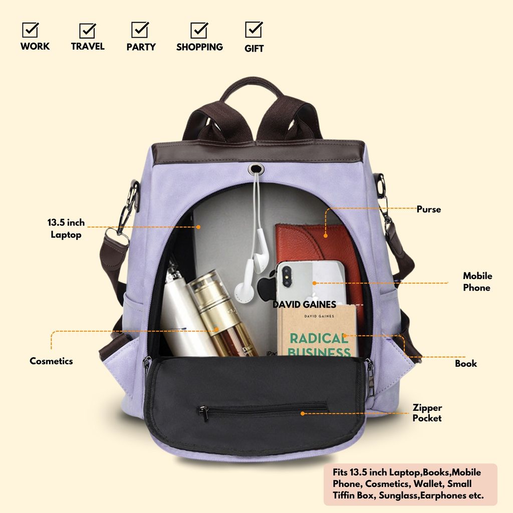 VISMIINTREND Women Backpack for Office Use Upto 13 Inch Laptop | Stylish Backpack Bag | Travel | School | College | Office Use | Anti Theft Convertible Backpack