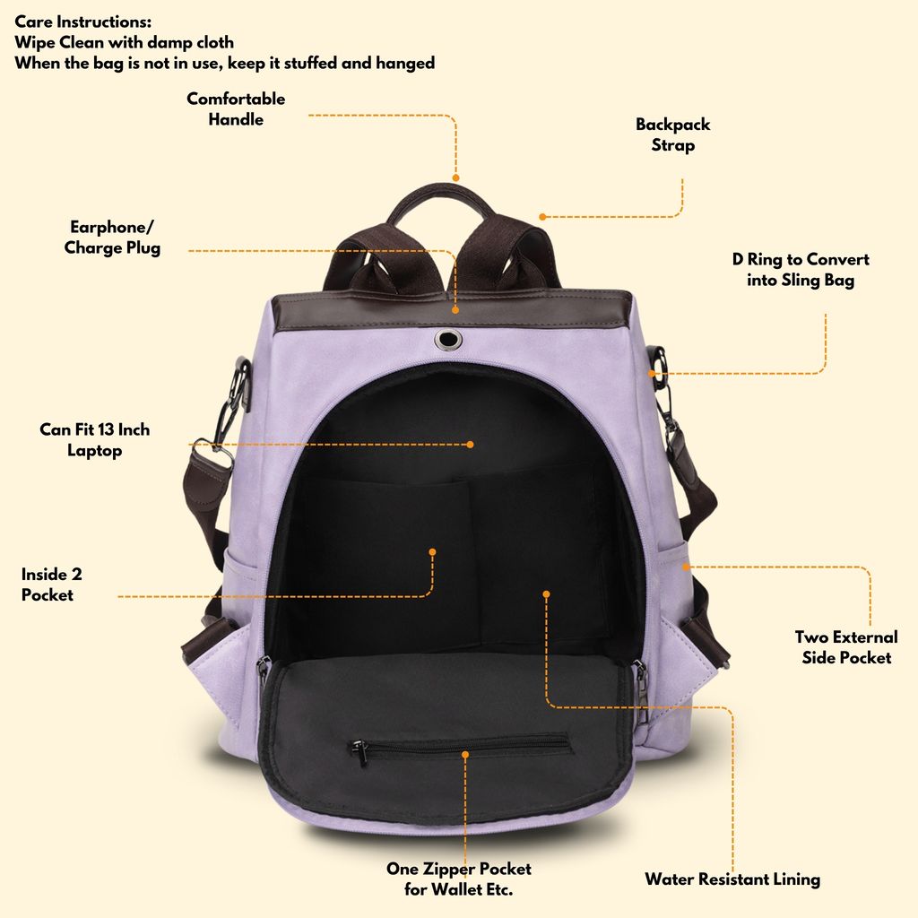 VISMIINTREND Women Backpack for Office Use Upto 13 Inch Laptop | Stylish Backpack Bag | Travel | School | College | Office Use | Anti Theft Convertible Backpack