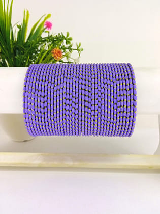 Metal Velvet Dotted Bangles "Purple Color Set of 36"