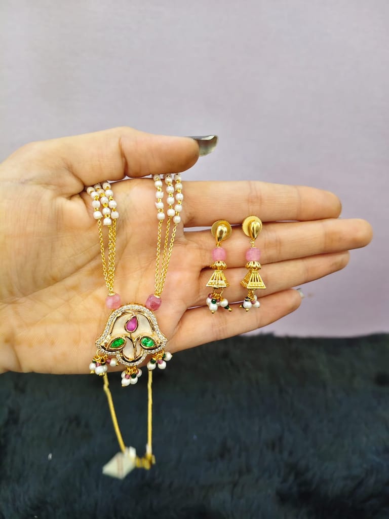 Elegant Multi-Strand Pearl Necklace & Jhumka Earring Set - Traditional Gold Tone Jewelry