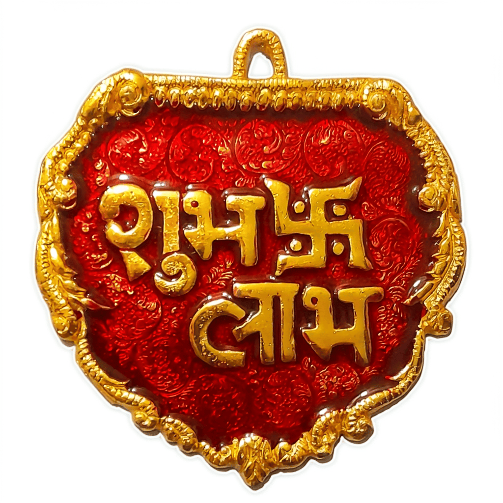 Metal Door Hanging Shubh Labh (5 Inch) Engraved with Swastik,'Shubh Labh' religious slogan written on metal plaque- Multicolour