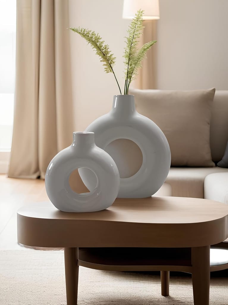 CozyClay Vaso Perla – Handmade Ceramic Vases, Set of 2, Pearl White, Modern Home Décor, Durable & Gift-Ready