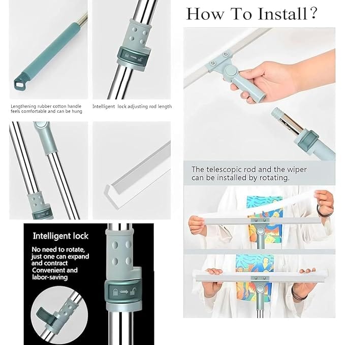 Magic Broom Sweeper Silicone Floor Wiper – Multipurpose Wipers for Bathroom Floor, Glass, Kitchen & Home Cleaning – Long Handle Floor Scrubber, Window Cleaner & Cleaning Tools for Home