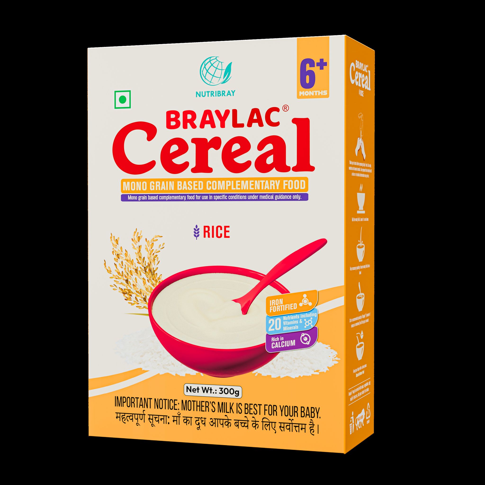 Braylac Cereal Rice | 300 g | Bag in Box | For 6 to 24 Months baby