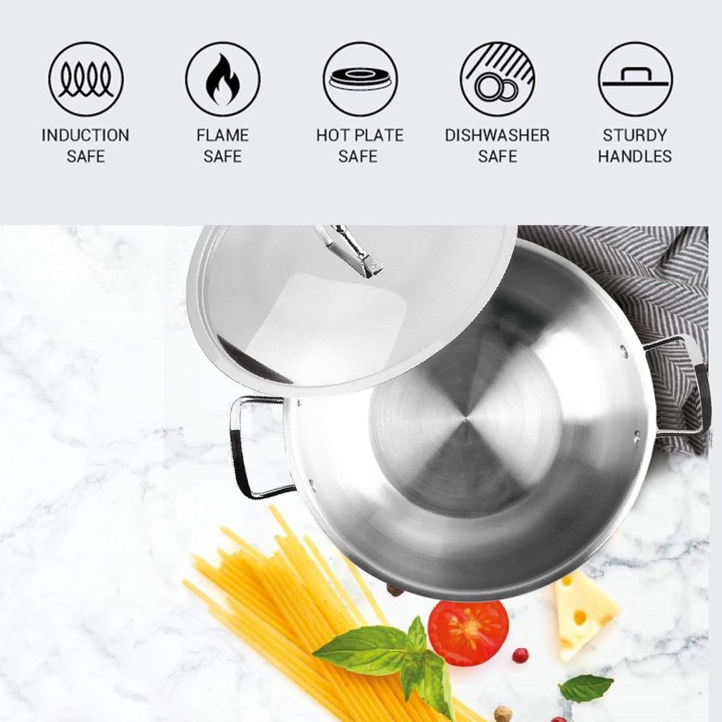 Milton Pro Cook Stainless Steel Kadhai with Lid, 20 cm / 1.8 Litre, Silver