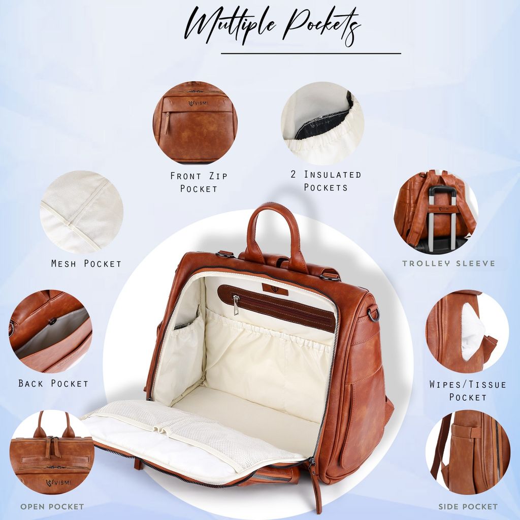 VISMIINTREND Diaper Bags for Mother & New Born Baby | Premium Pu Leather Maternity Bag | Convertible | Anti Theft | Trolley Sleeve | Travel Messenger Bag | Gift for Baby Shower, Moms to Be