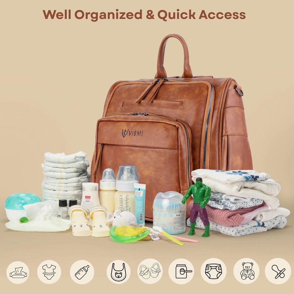 VISMIINTREND Diaper Bags for Mother & New Born Baby | Premium Pu Leather Maternity Bag | Convertible | Anti Theft | Trolley Sleeve | Travel Messenger Bag | Gift for Baby Shower, Moms to Be