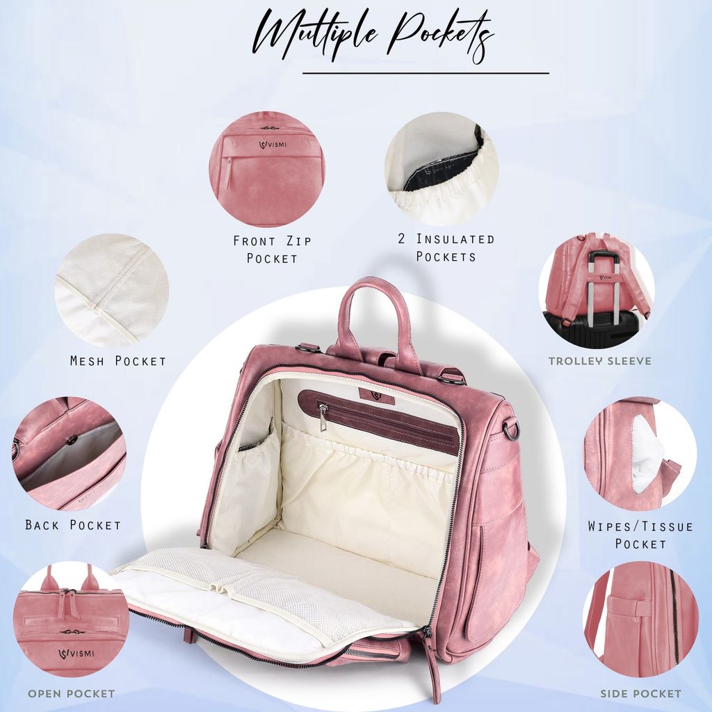 VISMIINTREND Diaper Bags for Mother & New Born Baby | Premium Pu Leather Maternity Bag | Convertible | Anti Theft | Trolley Sleeve | Travel Messenger Bag | Gift for Baby Shower, Moms to Be