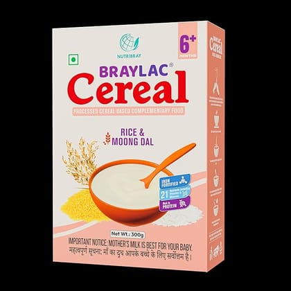 Braylac Cereal Rice & Moong Dal - 300 gm - for 6 to 24 months baby - Bag in Box (BIB Pack)